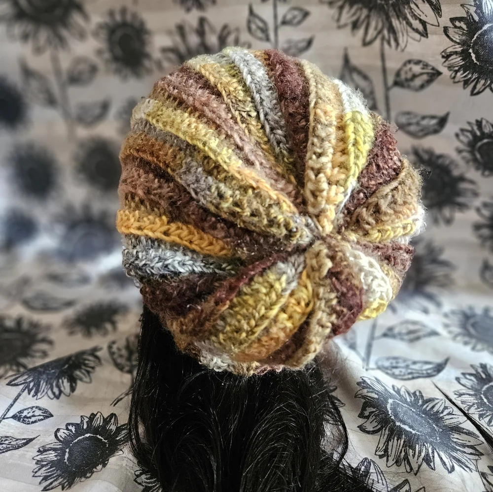 Crochet Wool Mix Slouchy Green Brown Beanie Hat - Picture 7 of 12